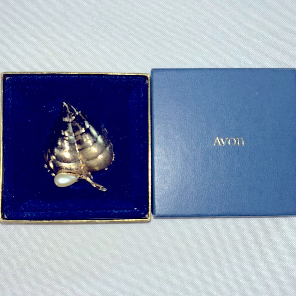 Avon Brooch Pin Gold Tone with Faux Pearl 2" Length New in Original Box